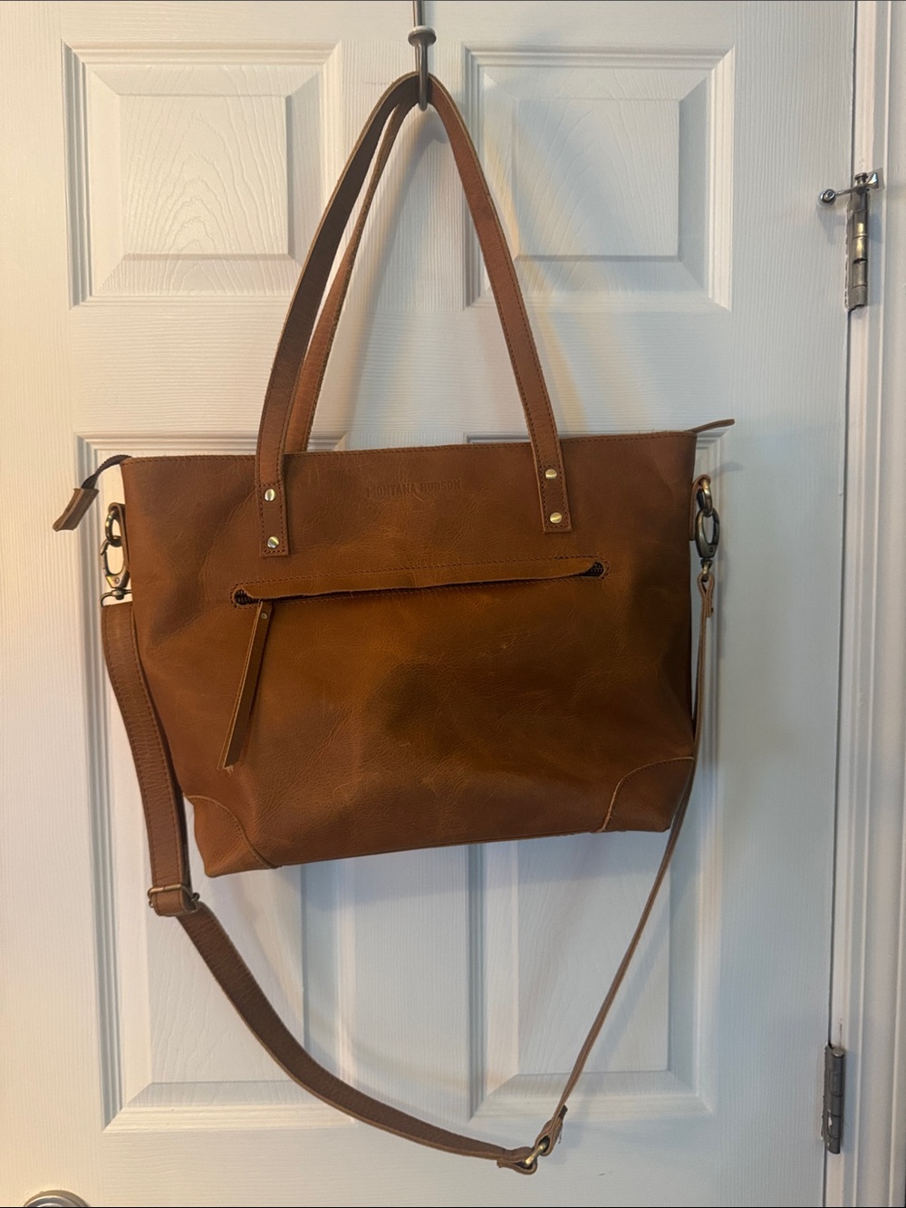 Montana Hudson Classic Tan Leather Tote with Removable Crossbody Strap